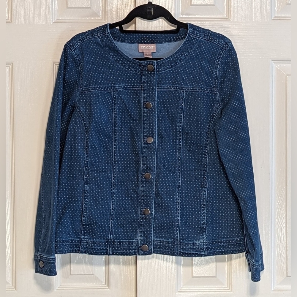 Chico’s Denim Jacket with White Polka Dots